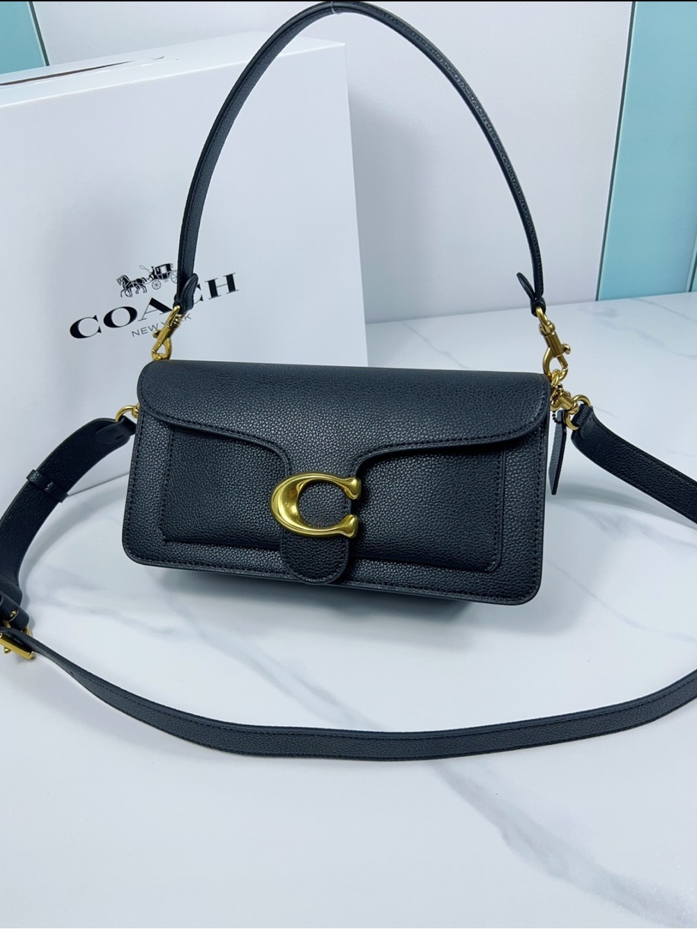 Coach Black Leather Shoulder Bag with Gold 'C' Accent